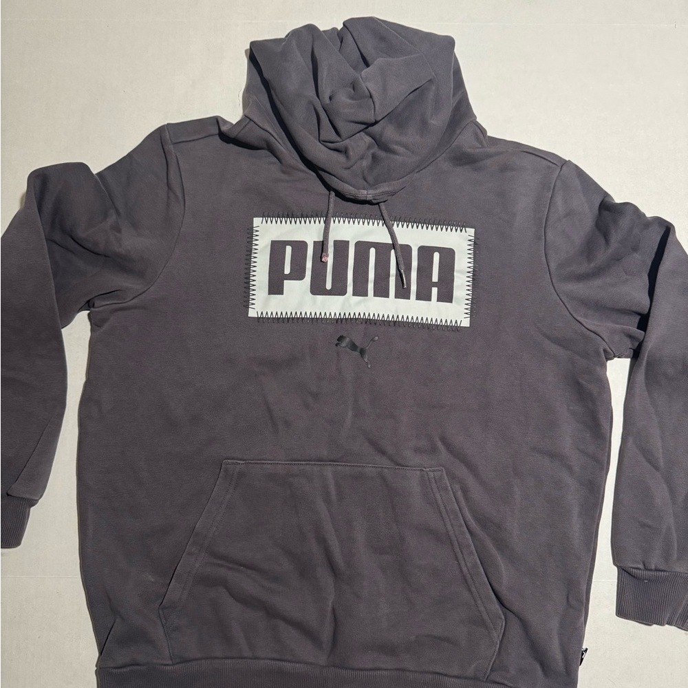 PUMA Grey Pullover Hoodie, Men's Medium Hooded Jacket, Big Logo